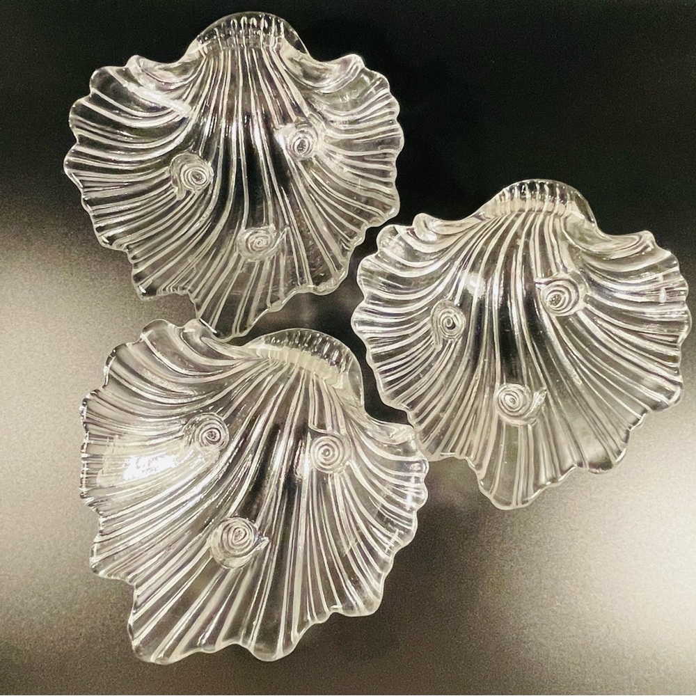 Vintage Mikasa Seascape Footed Clear Glass Condiment Trinket Bowls Set of 3